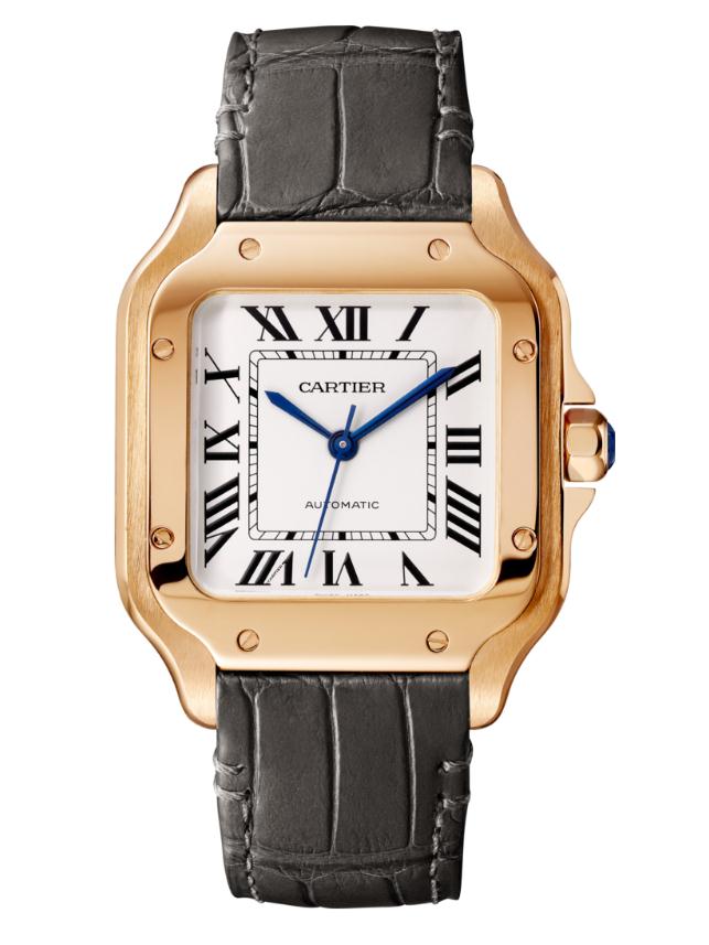 The well-designed fake Santos De Cartier WGSA0008 watches have additional grey leather straps.
