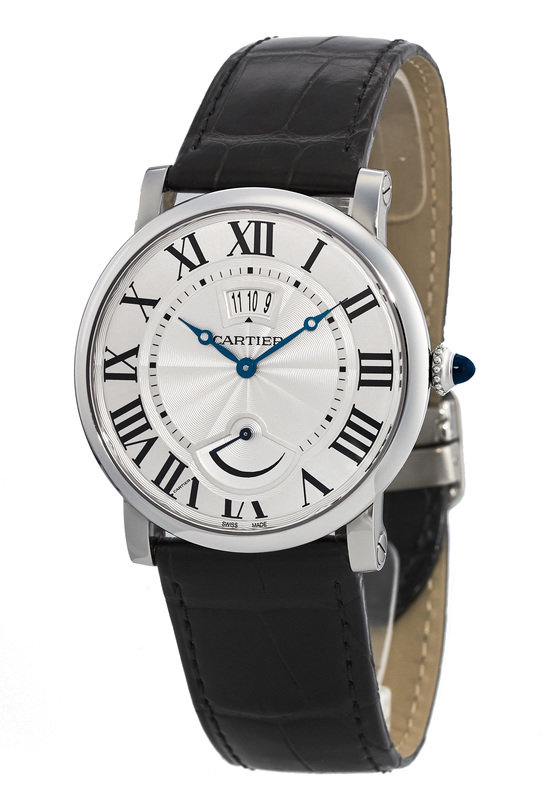 The comfortable fake Rotonde De Cartier W1556369 watches have black alligator leather straps.