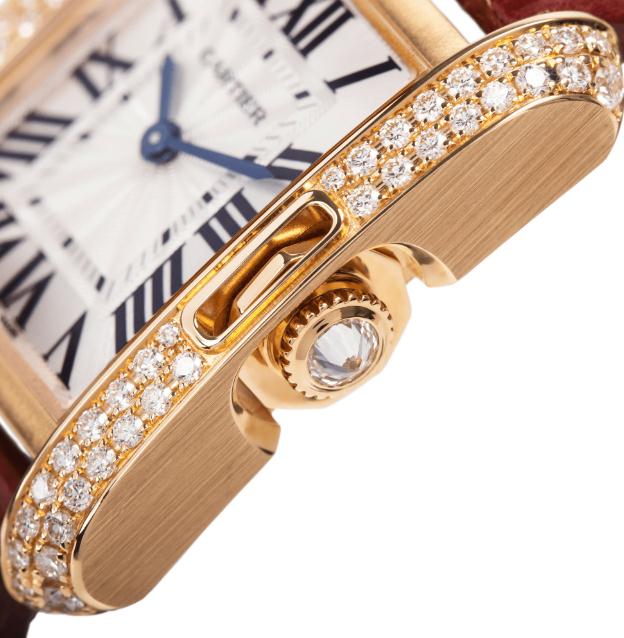 The luxury fake Cartier Tank Anglaise WT100013 watches are made from 18k rose gold and diamonds.