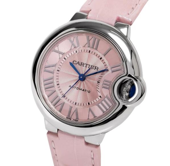 The 33 mm copy Ballon Bleu De Cartier WSBB0002 watches have pink dials.