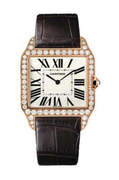 The luxury copy Santos De Cartier WH100751 watches are made from 18k rose gold and diamonds.