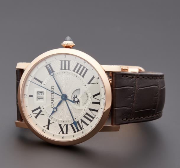 The 18k rose fake watches have brown leather straps.